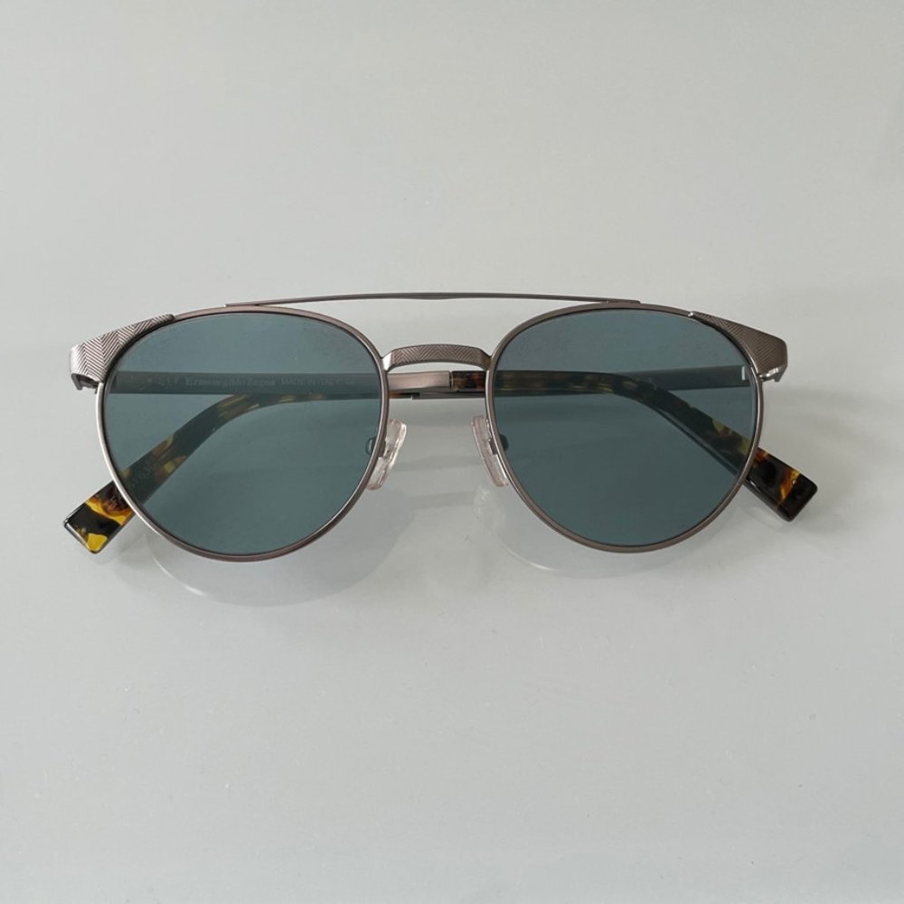 Ermenegildo Zegna Matte Gunmetal Round Sunglasses